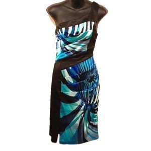 Le Chateau Aqua Print 1 Shoulder Satin Cocktail Dress- Sz. XS